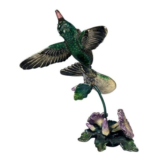 Hummingbird Flower Figurine Trinket Box Jeweled Metal Hinged Magnetic Colorful - Picture 10 of 11